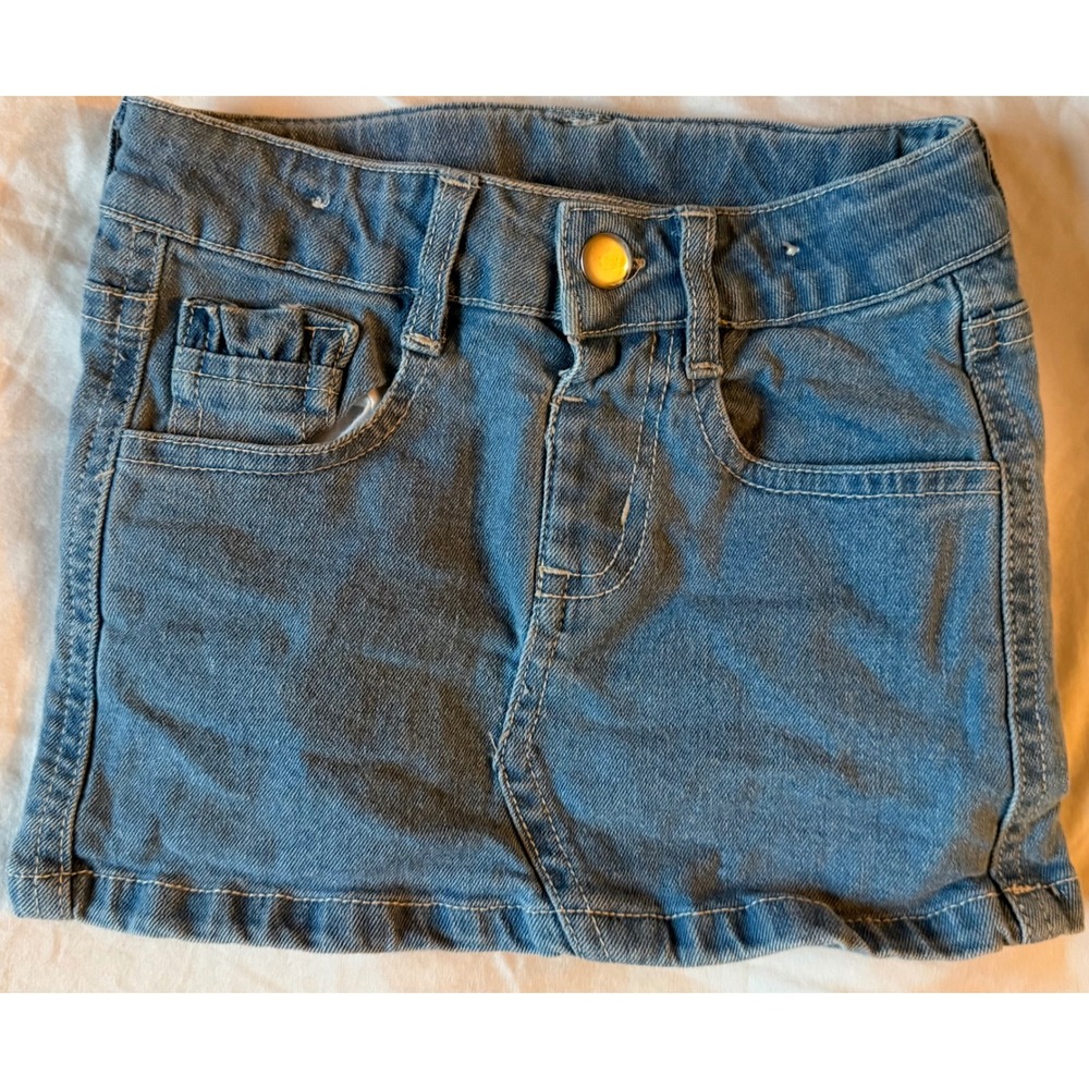 RuffleButts Girls 2T Denim Mini Skirt Ruffled Pockets Blue Cotton‎ Blend Stretch